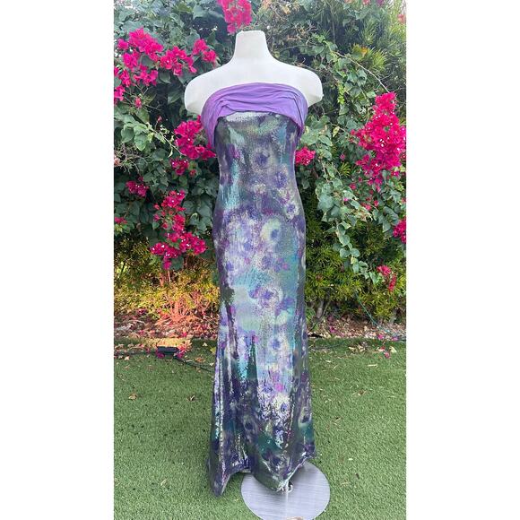 Rene Ruiz Women Strapless Dress |Size 4 | Purple Multicolor Sequin Evening Gown - Picture 6 of 9